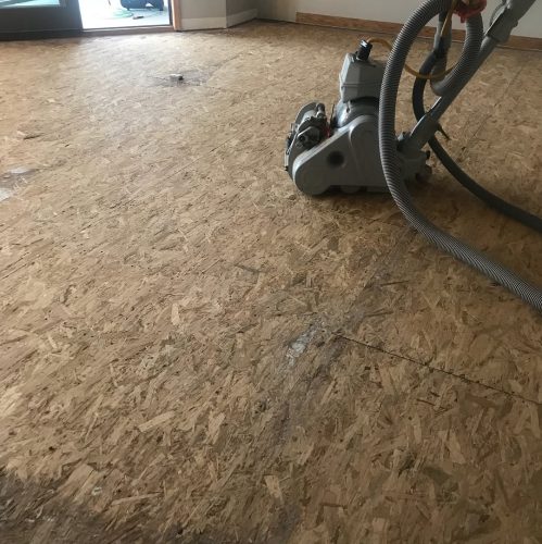 Before and after photos. This was a new install red oak 5 inch rift and quartered. Then we sand