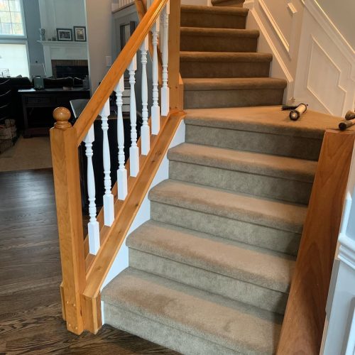 Before and after pics of a complete stair tread riser install. This was a repeat customer that w 1