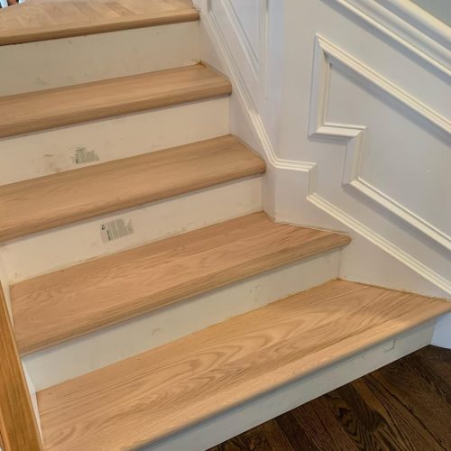 Before and after pics of a complete stair tread riser install. This was a repeat customer that w 4