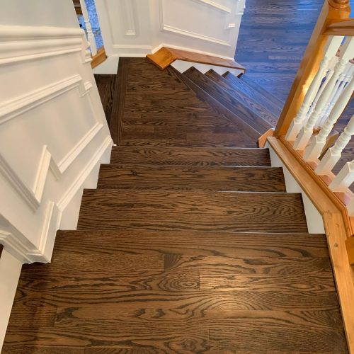 Before and after pics of a complete stair tread riser install. This was a repeat customer that w 5
