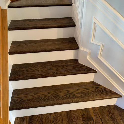 Before and after pics of a complete stair tread riser install. This was a repeat customer that w 6