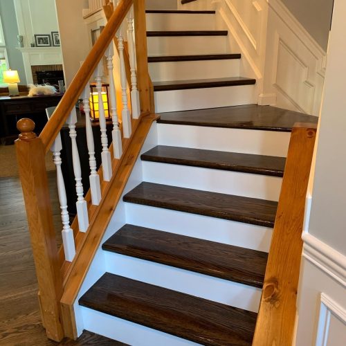 Before and after pics of a complete stair tread riser install. This was a repeat customer that w 7