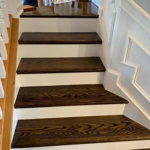 Before and after pics of a complete stair tread riser install. This was a repeat customer that w 8